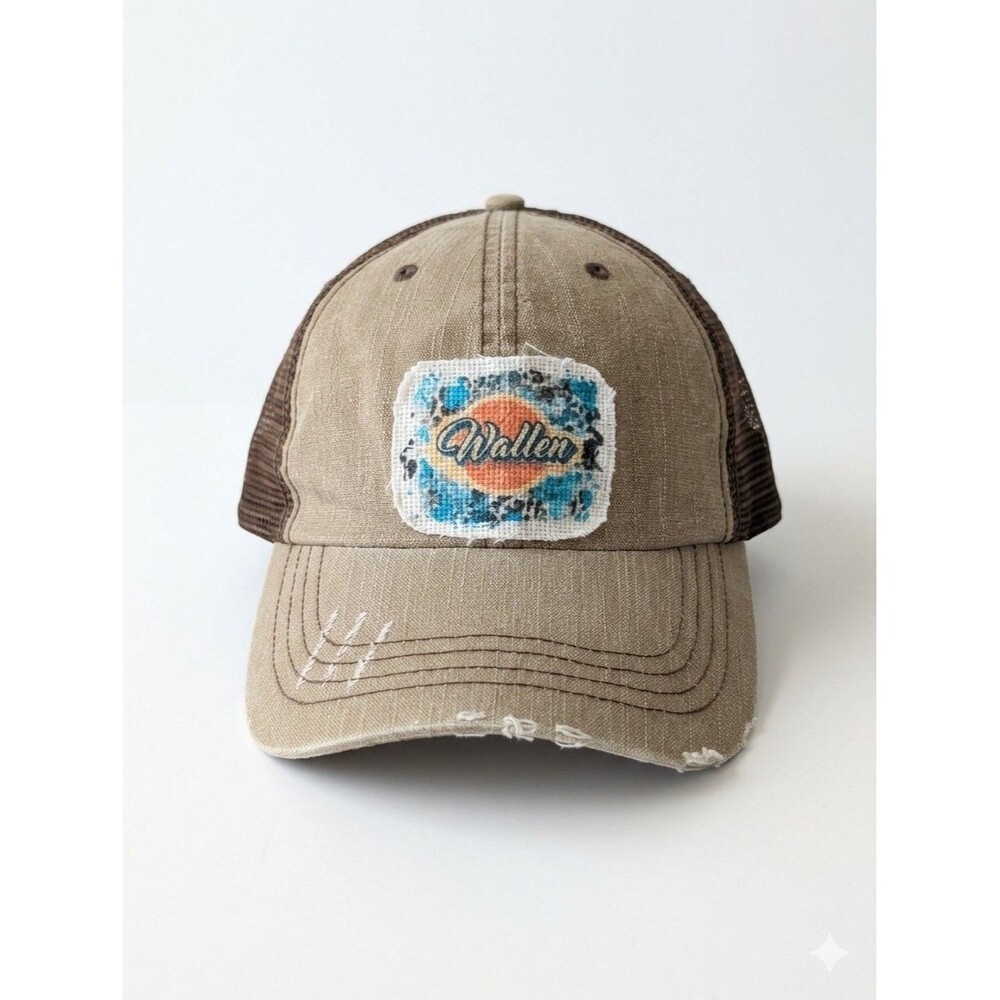 Morgan Wallen Trucker Hat Brown Distressed Mesh Snapback Concert Tour Cap